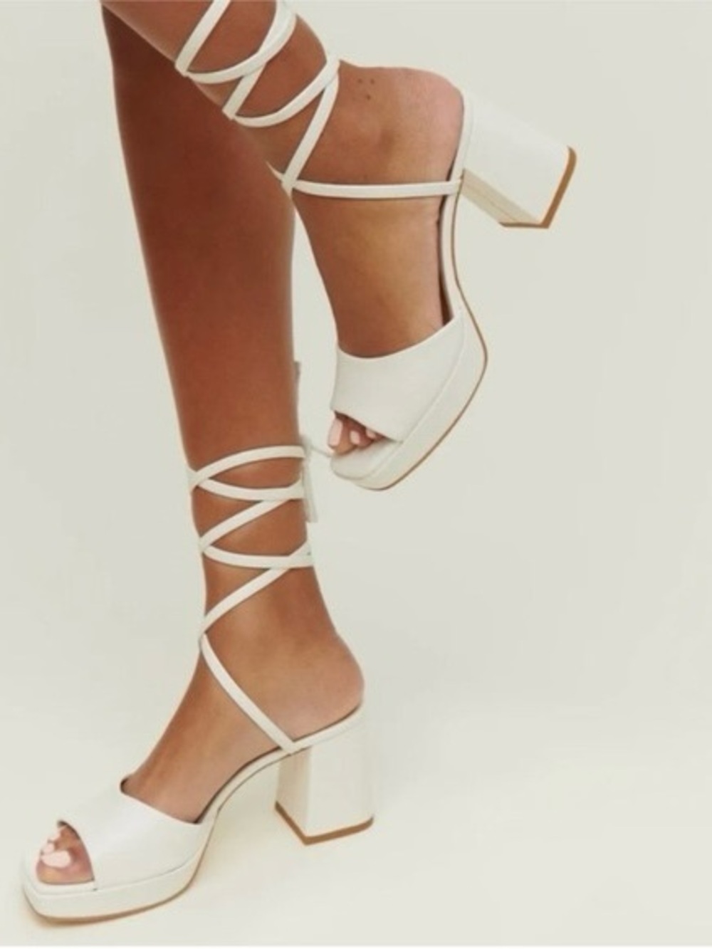 $278 REFORMATION “Magda” Leather Ankle Tie Platform Block Heel Sandals, Size 7
